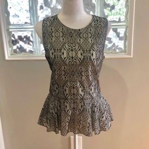 Bar III Peplum Lace B&W Shirt sz M